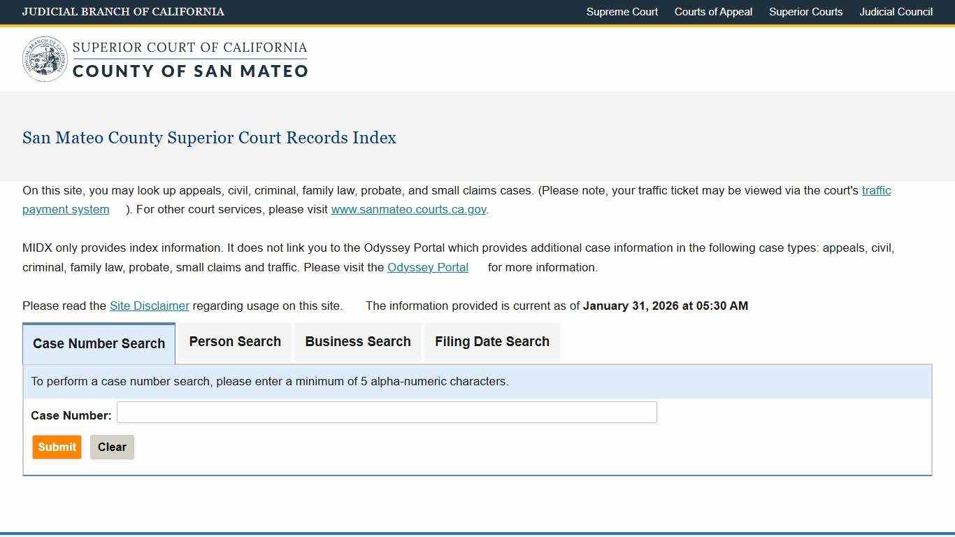 San Mateo County Superior Court Records Index San Mateo Superior Court